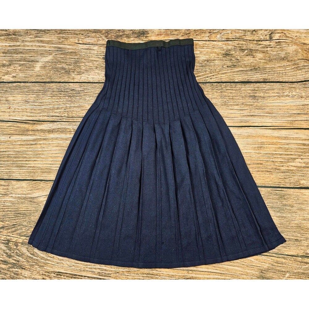 Vintage St. John Santana Knit Pleated Skirt A-Line Elastic Waist Navy Blue Sz 2